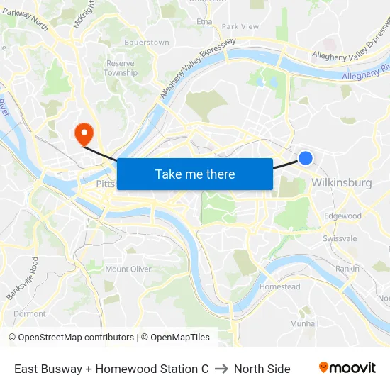 East Busway + Homewood Station C to North Side map