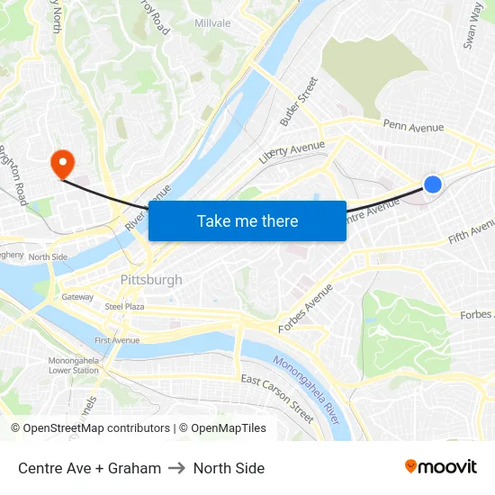 Centre Ave + Graham to North Side map