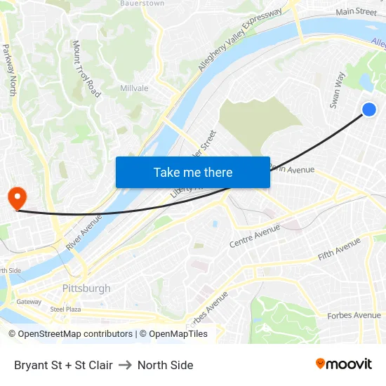 Bryant St + St Clair to North Side map