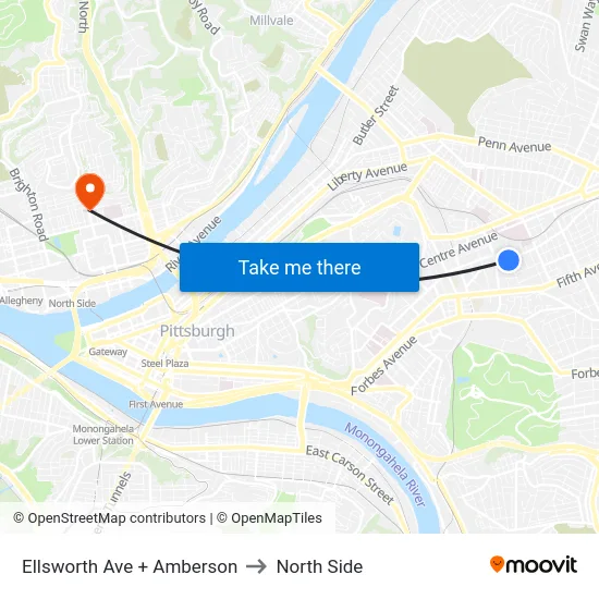 Ellsworth Ave + Amberson to North Side map
