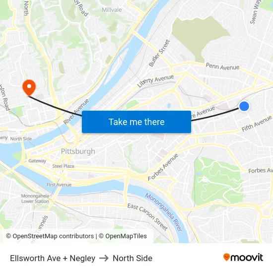 Ellsworth Ave + Negley to North Side map