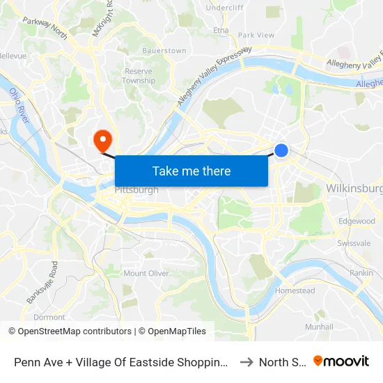 Penn Ave + Village Of Eastside Shopping Center to North Side map