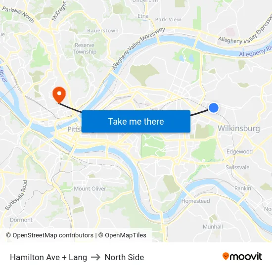 Hamilton Ave + Lang to North Side map