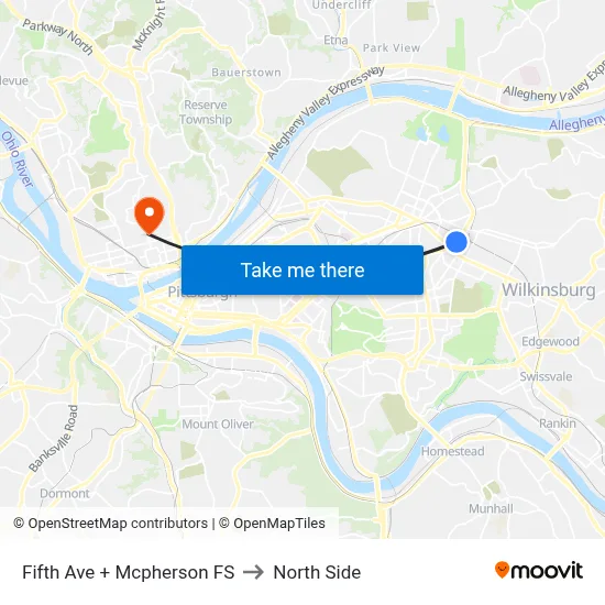 Fifth Ave + Mcpherson FS to North Side map