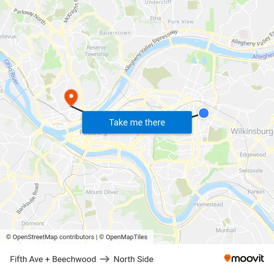Fifth Ave + Beechwood to North Side map
