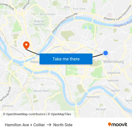Hamilton Ave + Collier to North Side map