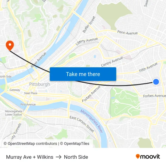 Murray Ave + Wilkins to North Side map
