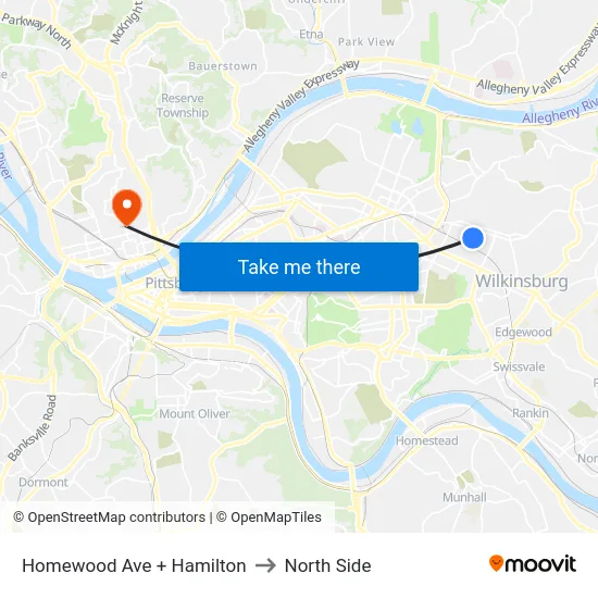 Homewood Ave + Hamilton to North Side map
