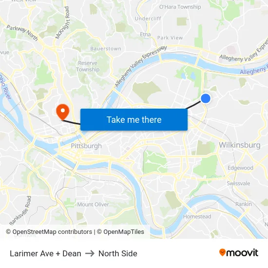 Larimer Ave + Dean to North Side map