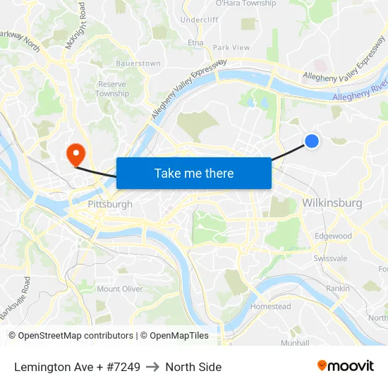 Lemington Ave + #7249 to North Side map