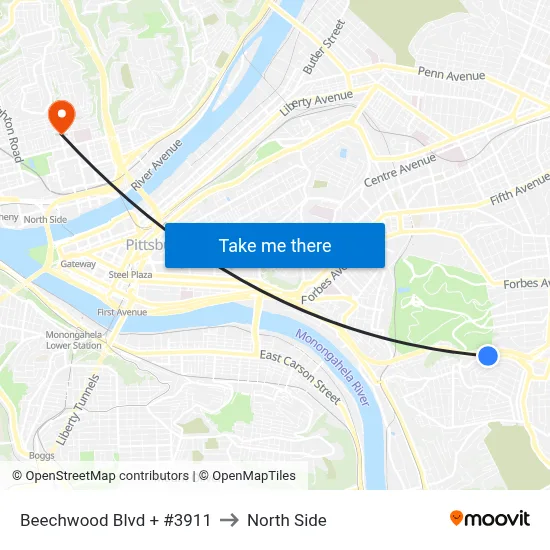 Beechwood Blvd + #3911 to North Side map