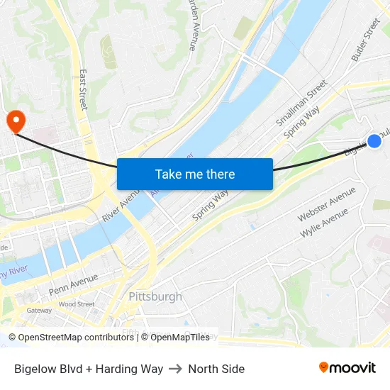 Bigelow Blvd + Harding Way to North Side map