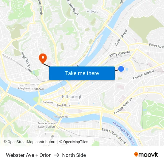 Webster Ave + Orion to North Side map