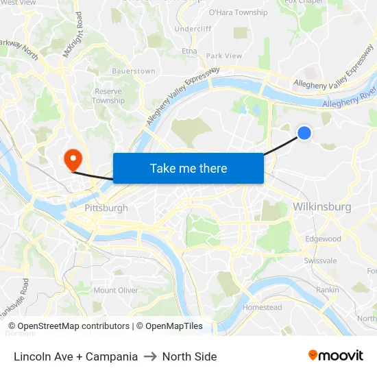 Lincoln Ave + Campania to North Side map