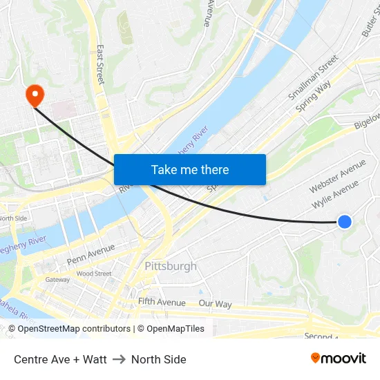 Centre Ave + Watt to North Side map