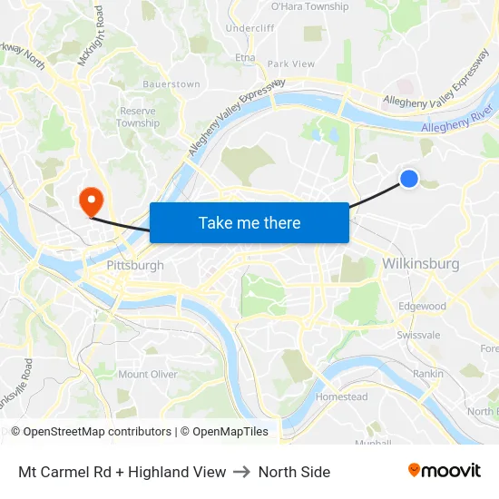 Mt Carmel Rd + Highland View to North Side map