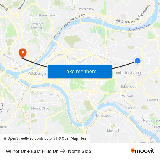 Wilner Dr + East Hills Dr to North Side map