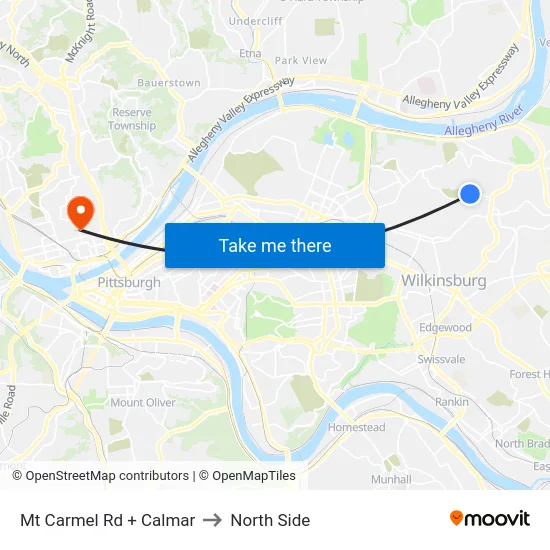 Mt Carmel Rd + Calmar to North Side map