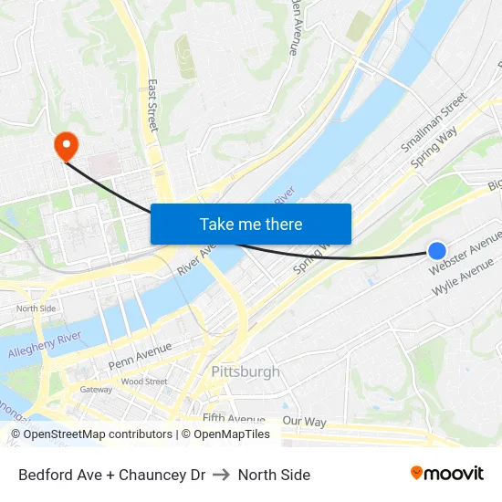 Bedford Ave + Chauncey Dr to North Side map