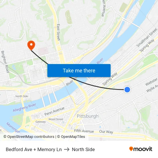 Bedford Ave + Memory Ln to North Side map