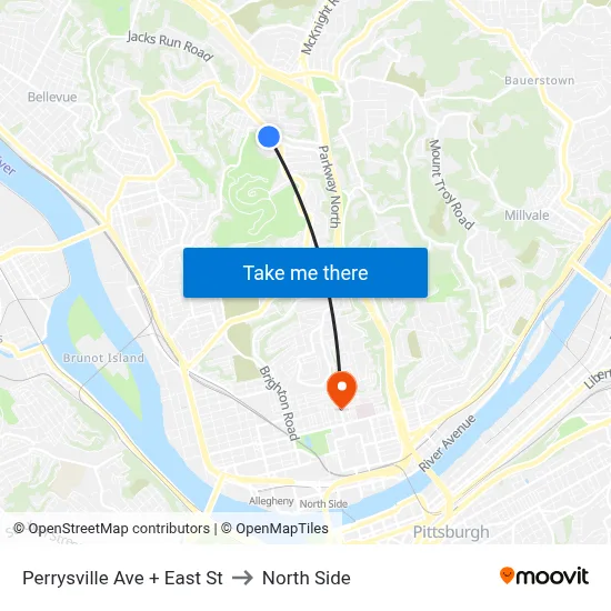 Perrysville Ave + East St to North Side map