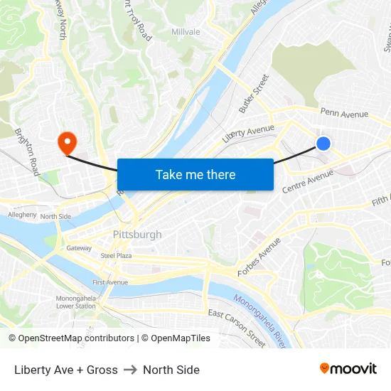 Liberty Ave + Gross to North Side map