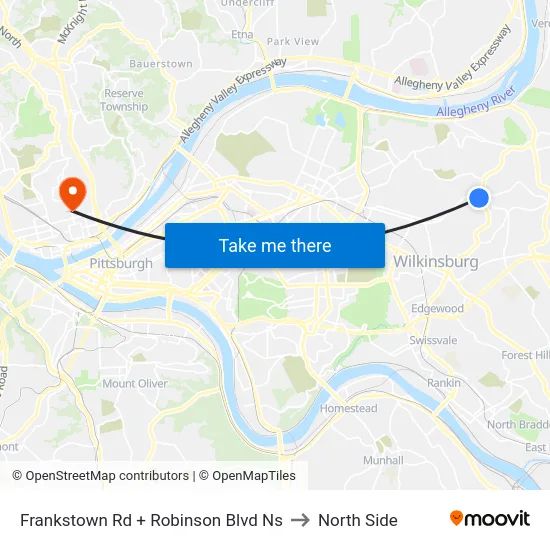 Frankstown Rd + Robinson Blvd Ns to North Side map