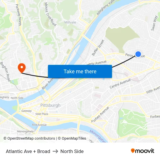 Atlantic Ave + Broad to North Side map