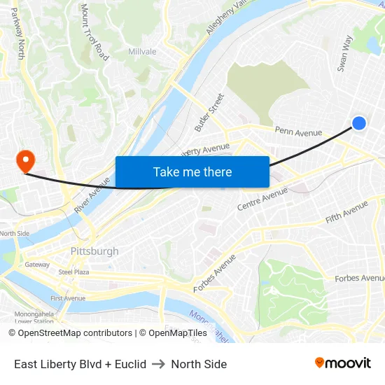 East Liberty Blvd + Euclid to North Side map