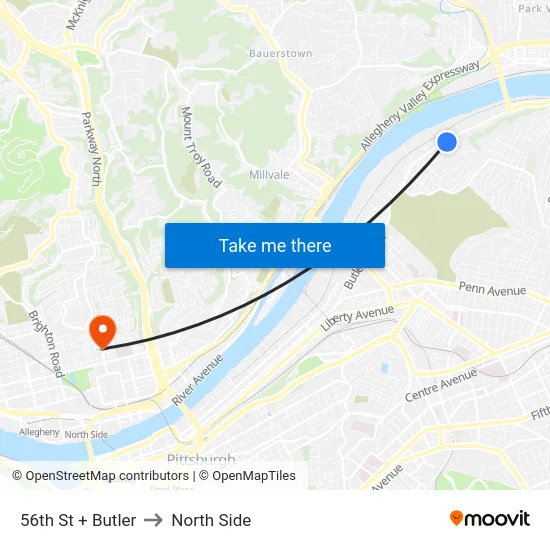 56th St + Butler to North Side map