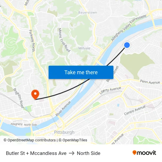 Butler St + Mccandless Ave to North Side map