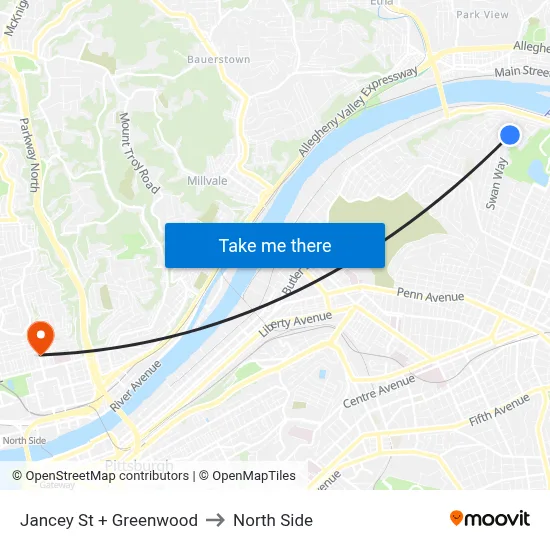 Jancey St + Greenwood to North Side map