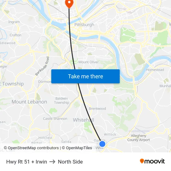 Hwy Rt 51 + Irwin to North Side map