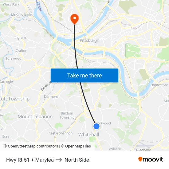 Hwy Rt 51 + Marylea to North Side map