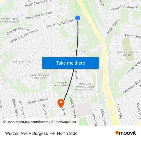 Wurzell Ave + Burgess to North Side map