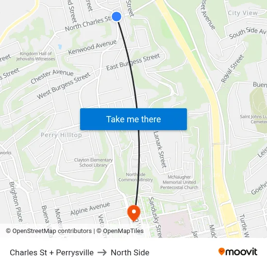 Charles St + Perrysville to North Side map