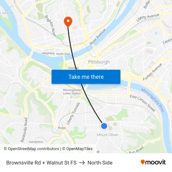 Brownsville Rd + Walnut St FS to North Side map