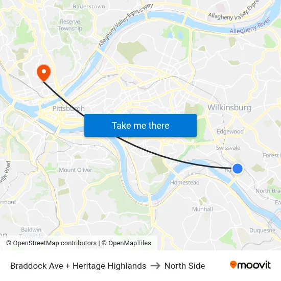 Braddock Ave + Heritage Highlands to North Side map