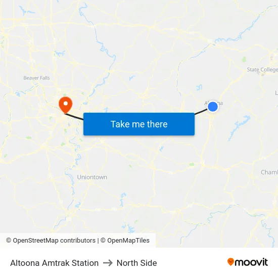 Altoona Amtrak Station to North Side map