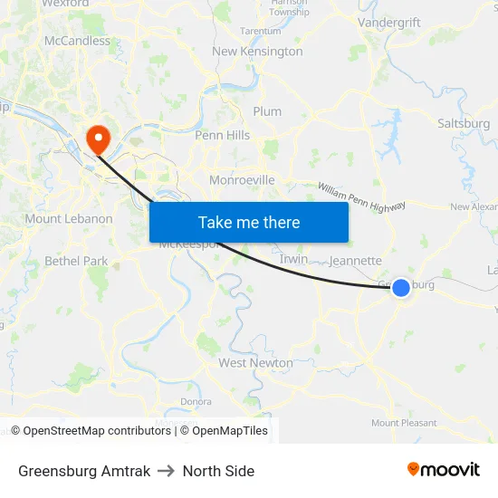 Greensburg Amtrak to North Side map