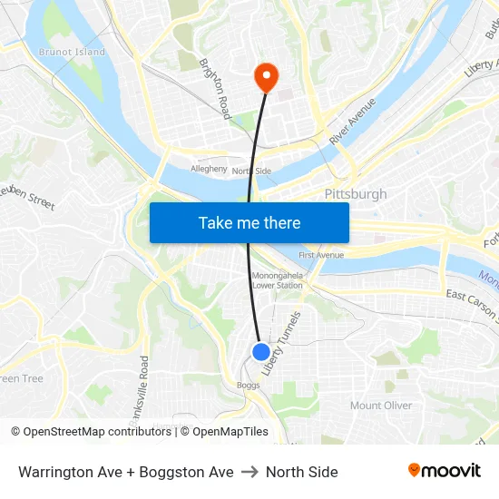 Warrington Ave + Boggston Ave to North Side map