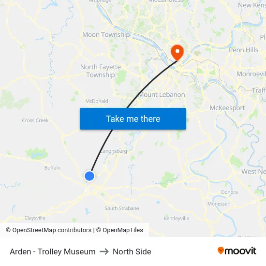 Arden - Trolley Museum to North Side map