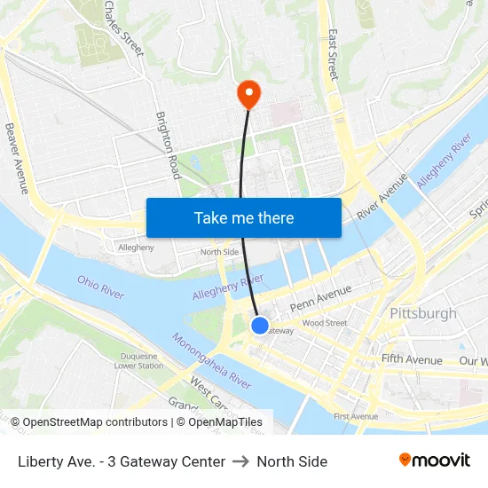 Liberty Ave. - 3 Gateway Center to North Side map
