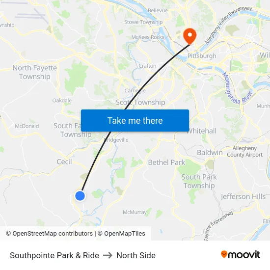 Southpointe Park & Ride to North Side map