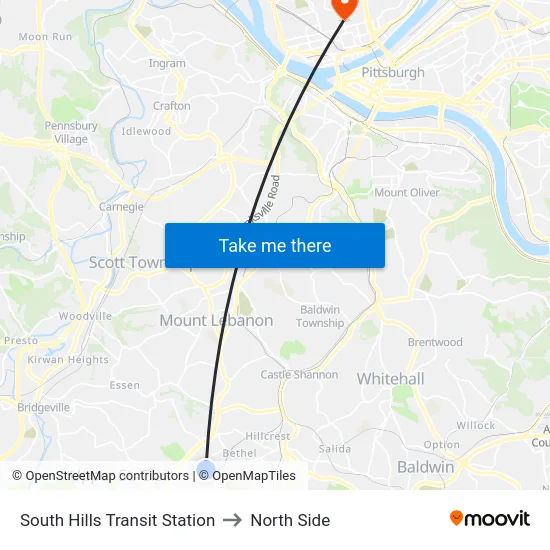 South Hills Transit Station to North Side map