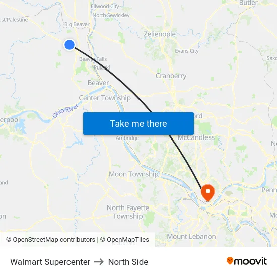 Walmart Supercenter to North Side map