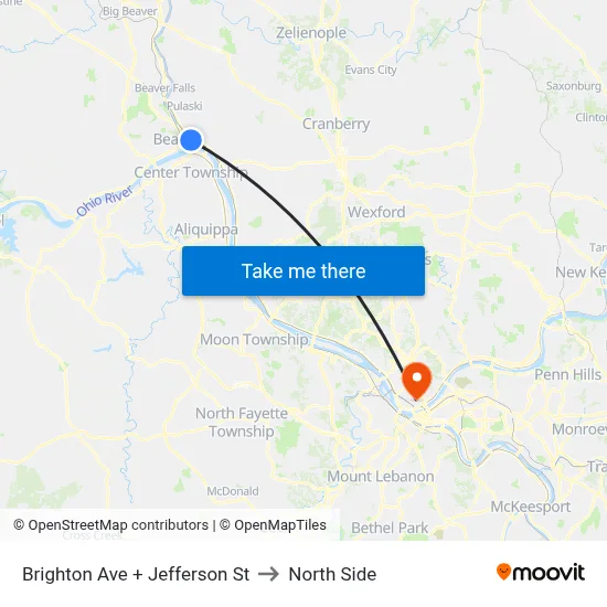 Brighton Ave + Jefferson St to North Side map