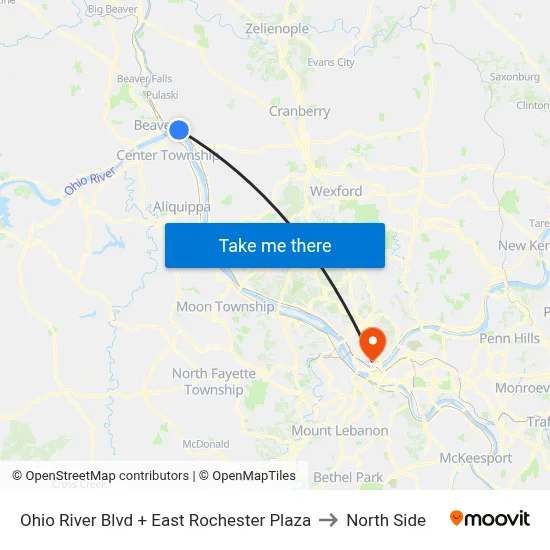 Ohio River Blvd + East Rochester Plaza to North Side map