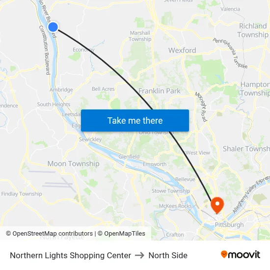 Northern Lights Shopping Center to North Side map