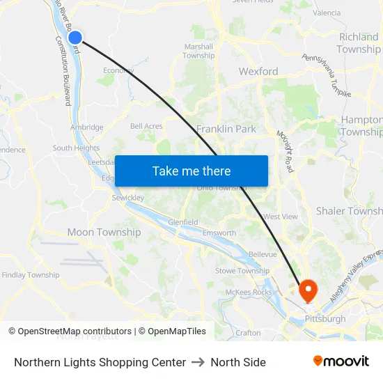 Northern Lights Shopping Center to North Side map